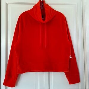 Old Navy Active Coral Red Fleece Cropped Funnel Turtleneck Pullover Size Medium